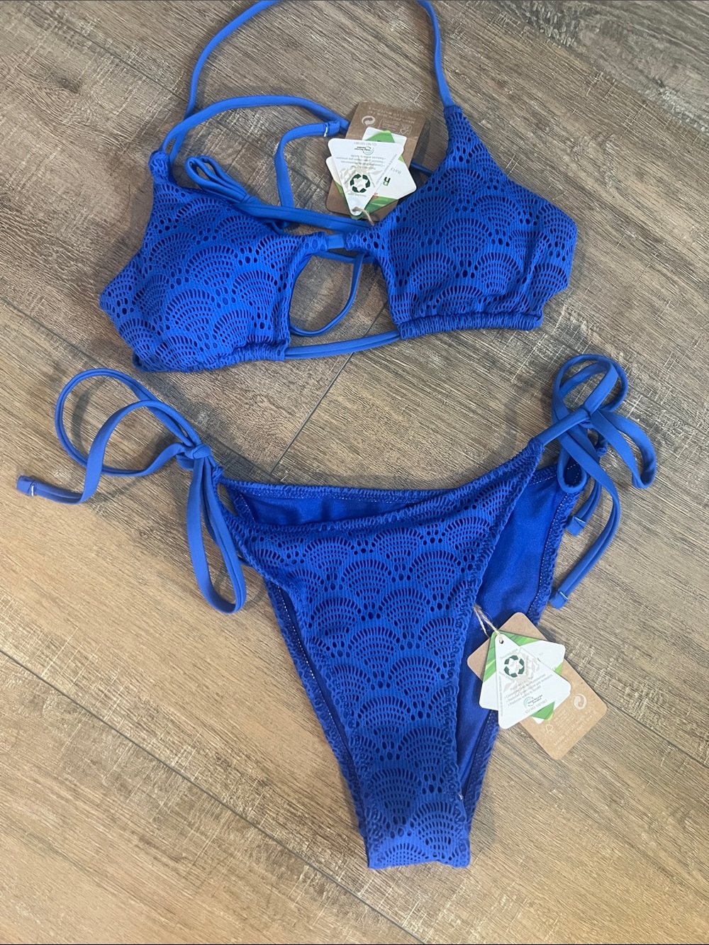 Crochet Lace Tie Bikini Set - Cobalt Blue